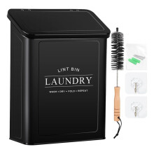 Magnetic Lint Bin for Laundry Room, Metal Lint Container with Lid and Brush, Wall Mounted Lint Box for Dryer Black
