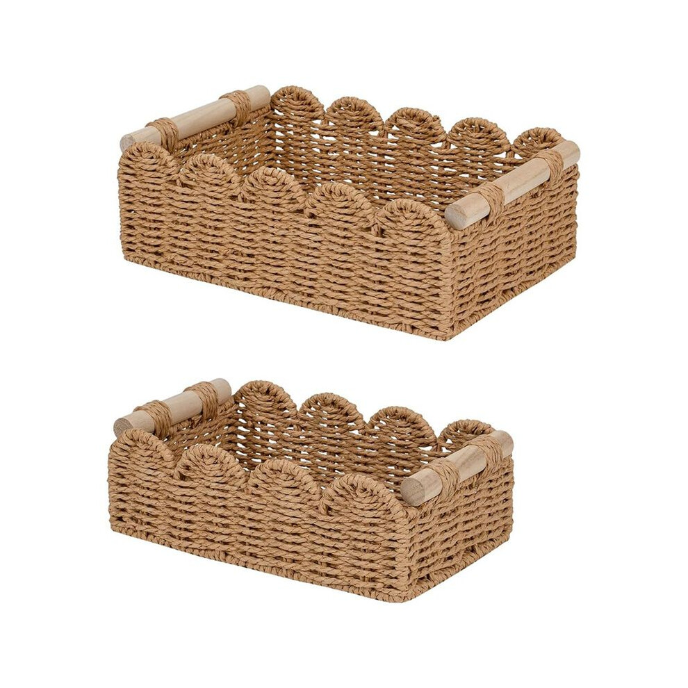 Brecantia Rope Scalloped Decor Baskets For Home, Living Room, Bedroom, Toilet Basket For Over Toilet Storage Shelf 2Pcs