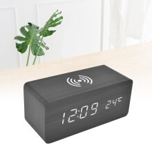 LED Digital Clock with Wireless Charging & Temperature Monitoring Black Stable
