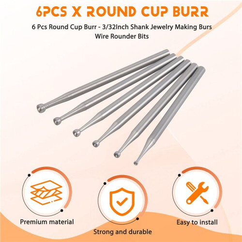 6 Pcs Round Cup Burr - 3/32Inch Shank Jewelry Making Burs Wire Rounder Bits 1
