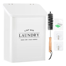 Magnetic Lint Bin for Laundry Room, Metal Lint Container with Lid and Brush, Wall Mounted Lint Box for Dryer White