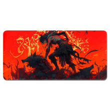 Dark Fantasy Gaming Mouse Pad XL – Blood Red Warrior Wolves Design, Large Desk Mat with Non‑Slip Rubber Base and Stitched Edges