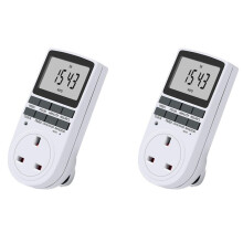 2X Uk Plug Digital Timer Plug Socket, Electrical Programmable Plug in Timer  for Light, B and More
