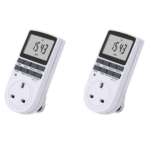 2X Uk Plug Digital Timer Plug Socket, Electrical Programmable Plug in Timer  for Light, B and More