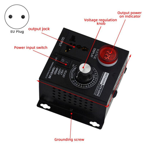 2X 4000W Voltage Regulator Portable Speed Adjustable Voltage Regulator Compact Variable Voltage Controller EU Plug 1