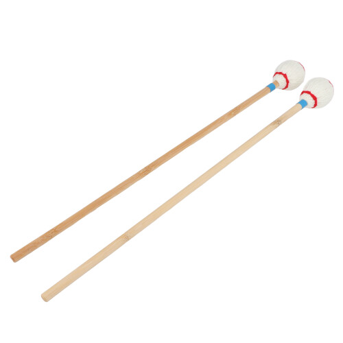 2Pcs Marimba Yarn Mallets, 42cm, Bamboo & White, Soft Handle