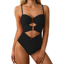One Piece Swimsuit for Women Ring Linked Monokini Sexy-Black XL