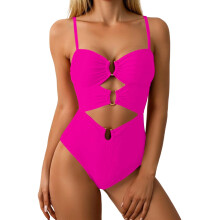 Eendelig badpak voor dames Ring gekoppeld Monokini-rozerood XL
