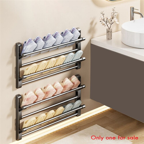 Bathroom Slipper Rack Wall-Mounted Non-Perforated Double-Layer Slipper Hanger Shoe Rack Foldable Storage Rack 1