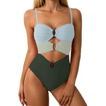 Eendelig badpak voor dames Ring gekoppeld Monokini-blauwgroen M