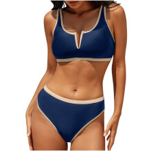 Women's High Waist Set, Two Piece Sport Swimsuits,-navy blue XL