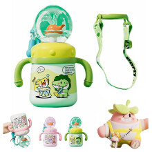 Kids Stainless Steel Water Bottle with Straw, Leak Proof Whale Design, Insulated Cup with Handles and Strap