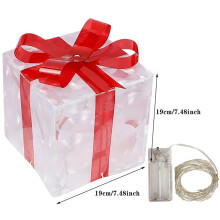 2X Leuchtende Weihnachtsgeschenkbox, Dekoration, Ornament mit Schleife, Beleuchtungsbox, Außenbeleuchtung, Weihnachten 2024, Heim- und Hofdekor, C