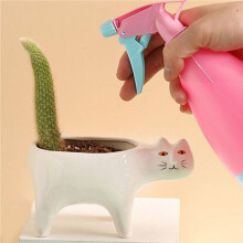 4X Cat Ceramic Garden Flower Pot Animal Image Cactus Plant Planter Succulent Plant Container Tabletop Decoration White