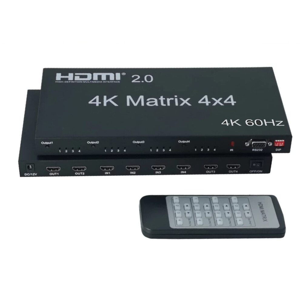4K Hdmi Matrix Switcher 4X4 Splitter 4 In 4 Out With Rs232 And Ir Remote, 4K60hz Hdr Support 9073542756903