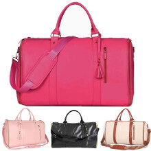2 in 1 Travel Garment Duffel Bag Waterproof PU Leather with Shoe Compartment 50L Rose Red