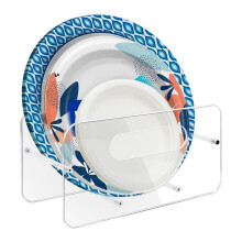 Paper Plate Dispenser, Acrylic Plastic Plate Holders, 7-12 Inch Disposable Plates Storage Organizer Rack for Cabinet