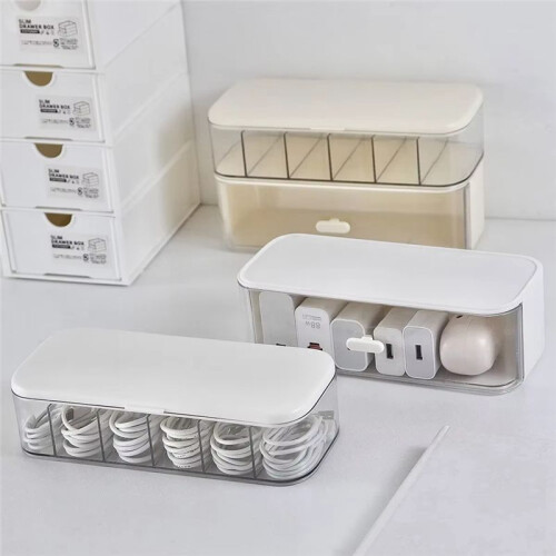 Compact Transparent Desktop Cable Organizer Box with Lid-No Cord and Charger Storage Solution for Home Organization A 2