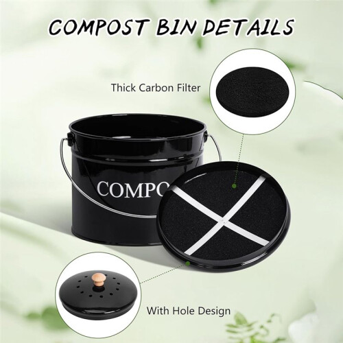 Kitchen Compost Bin for Kitchen Countertop, 1Gallon Compost Bucket for Kitchen with Lid, Home  Black 1
