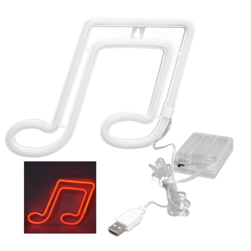 Red LED Neon Music Note Night Light - 17cm x 20cm Wall Decor 1