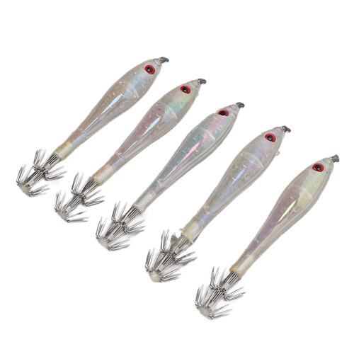 5PCS Hard Fishing Lure Squid Bait Double Hook Artificial White 44g