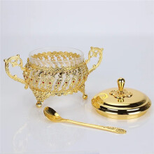 Kitchen Supplies Seasoning Jar Glass Alloy Coffee Bowl with Spoon Box Salt and Pepper Set Seasoning Organizer