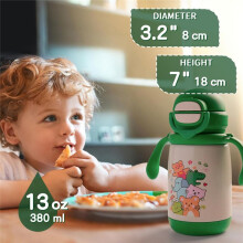 13oz Kids Insulated Water Bottle,Straw & Spout Lid, with Shoulder Strap and Handle, 316 Stainless Steel Water Bottle