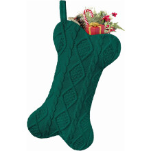 (Green) Knit White Bone Shape Dog Stocking, Large Hanging Stocking for Dogs Cats Pets (White)