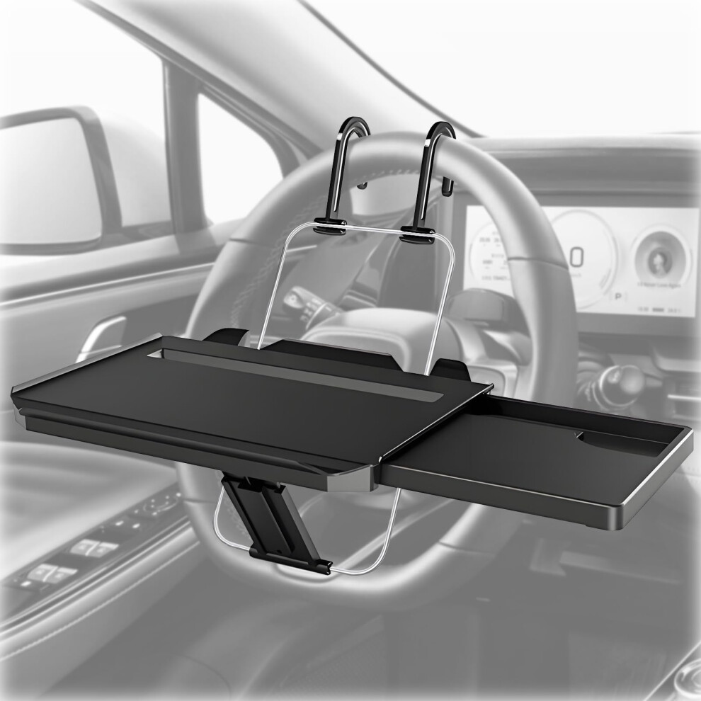 2In1 Car Steering Wheel Tray And Backseat Laptop Desk With Foldable Adjustable Design And Cup Holder Black 9771547619819