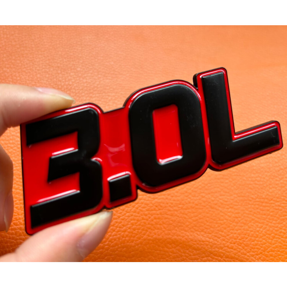 3.0L Metal Car Emblem Badge, Sporty 3D Design Sticker For Exterior Trim Red/Black 9330225972600