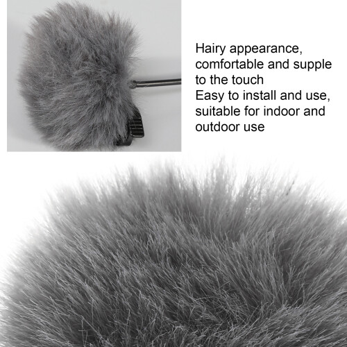 Furry Windscreen for Lavalier Microphone Grey Clip-On Artificial Fur Mic Muff 2