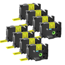 Extra Strength Laminated Label Tape 24mm Black on Yellow, 8 Pack for Brother Ptouch TZeS651