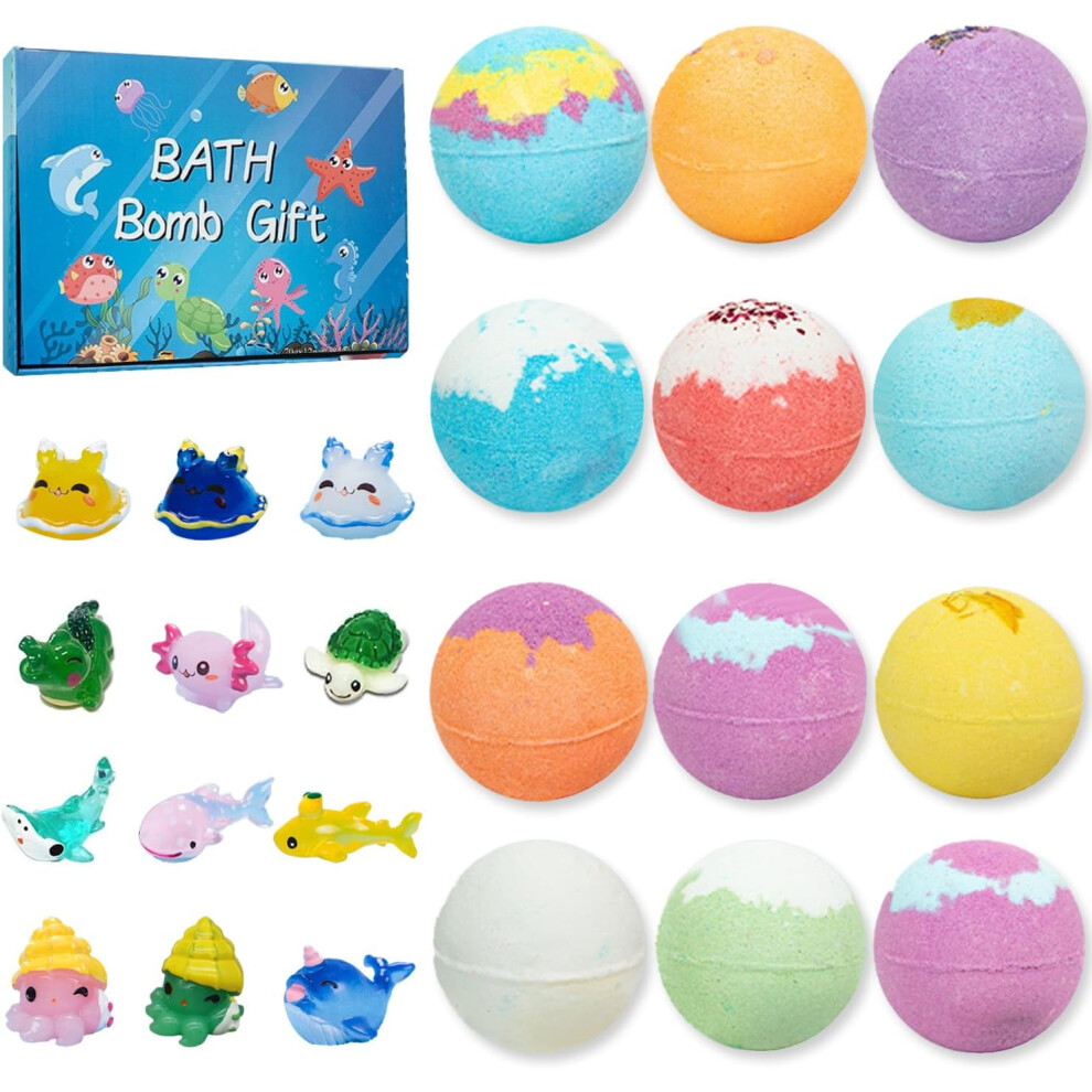 Leatpharkee 12 Pack Handmade Fizzy Bubble Bath Bombs With Surprise Ocean Animal Toys Inside Gift For Boys Girls