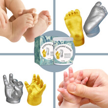 3D Hand & Footprint Mold DIY Plaster Kit, 8x8cm, Includes Gold & Silver Powder