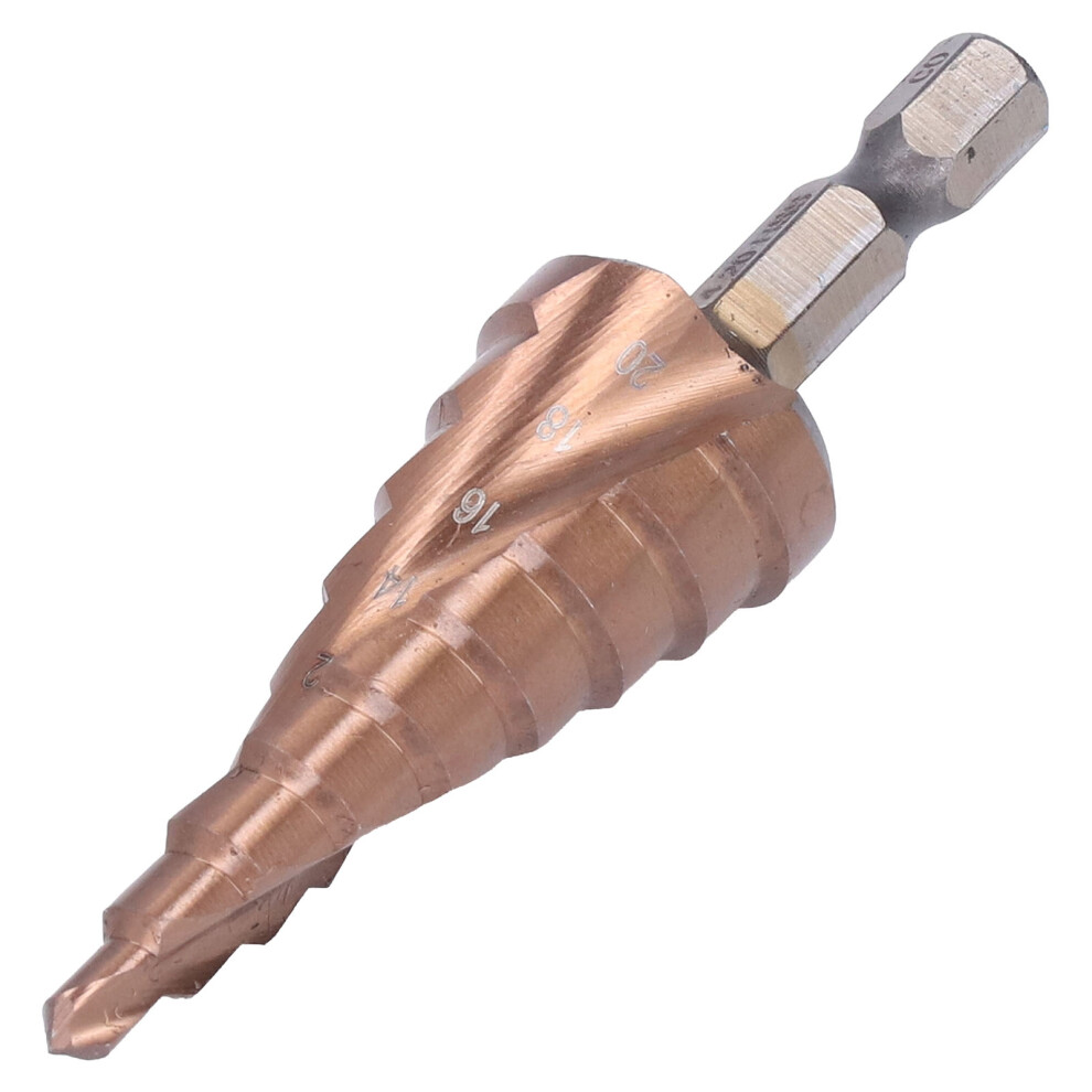 Titanium Plated Step Drill Bit 4-20Mm 1/4In Hss Spiral 9351390528829