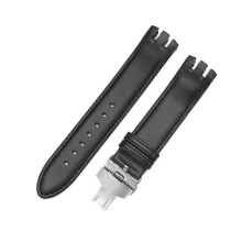 20mm Cowhide Leather Watch Strap with Black Steel Butterfly Buckle for Swatch YTS401/402/403