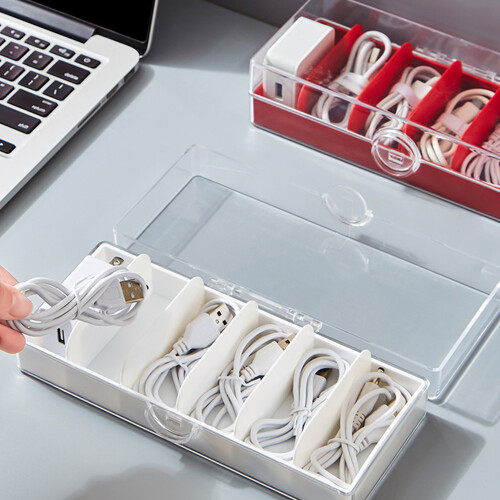 2Pcs Transparent Data Cable Storage Box Mobile Phone Charging Earphone Cable Power Cord Sorting and Fixing(Red) 1