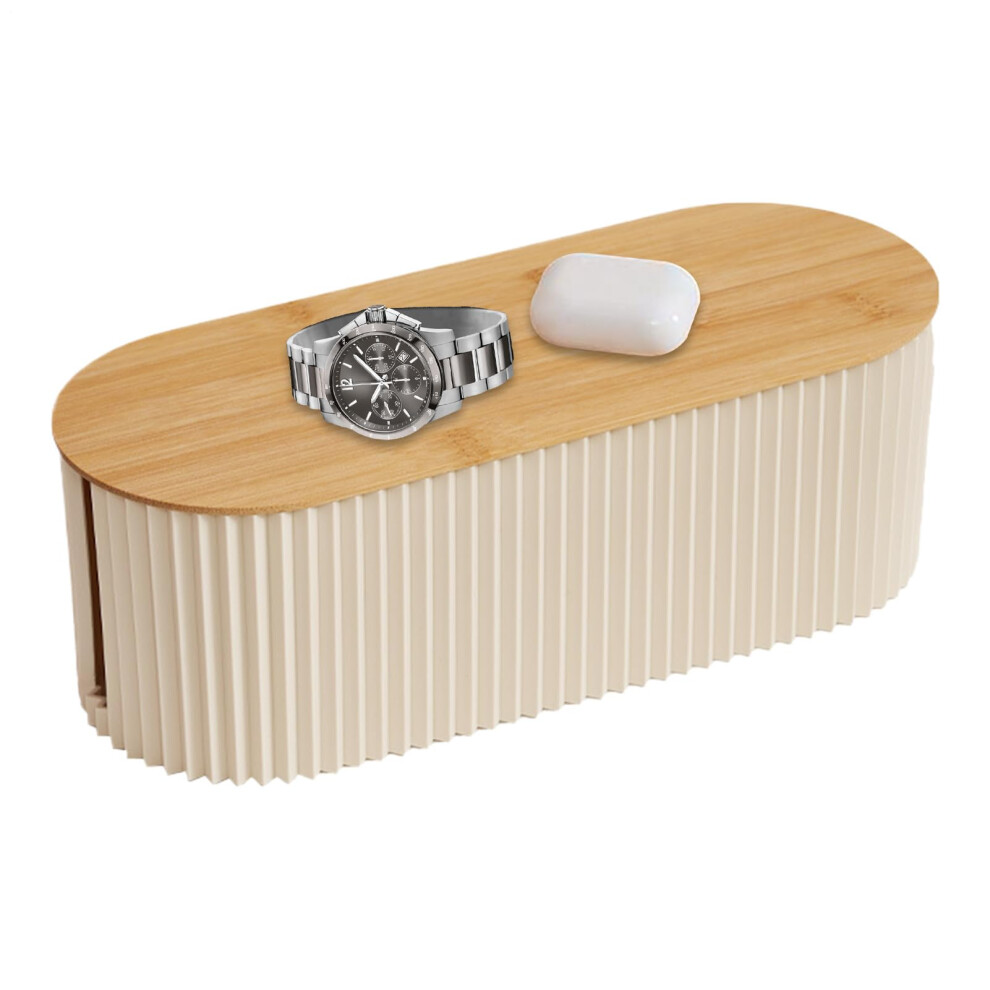 Cable Management Box With Wooden Lid, White Cord Organizer For Desk And Floor, Power Strip Concealer 9455672187053