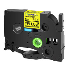 6mm Black on Yellow Laminated Label Tape Waterproof Fade Resistant for Brother P Touch TZe611