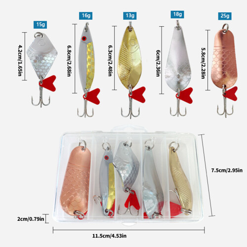 Treble Hook Spinner Baits Sequins Lures Metal Construction Spoon 2