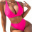 Ensemble Bikini string taille haute pour femmes,-rose rouge XL 1