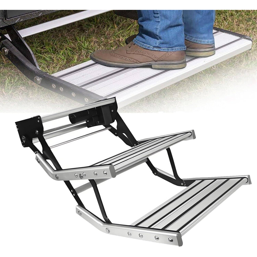 Light Electric Rv Step With Led Folding Aluminum NonâSlip Motorhome Step Stool, HeavyâDuty 12V DualâLayer Design