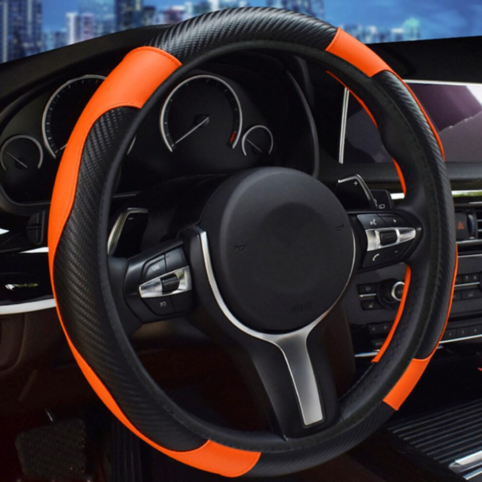 Carbon Fiber Leather Car Steering Wheel Cover For Kia Seltos 2019Â2025, Durable NonâSlip Grip Orange 9092120266870