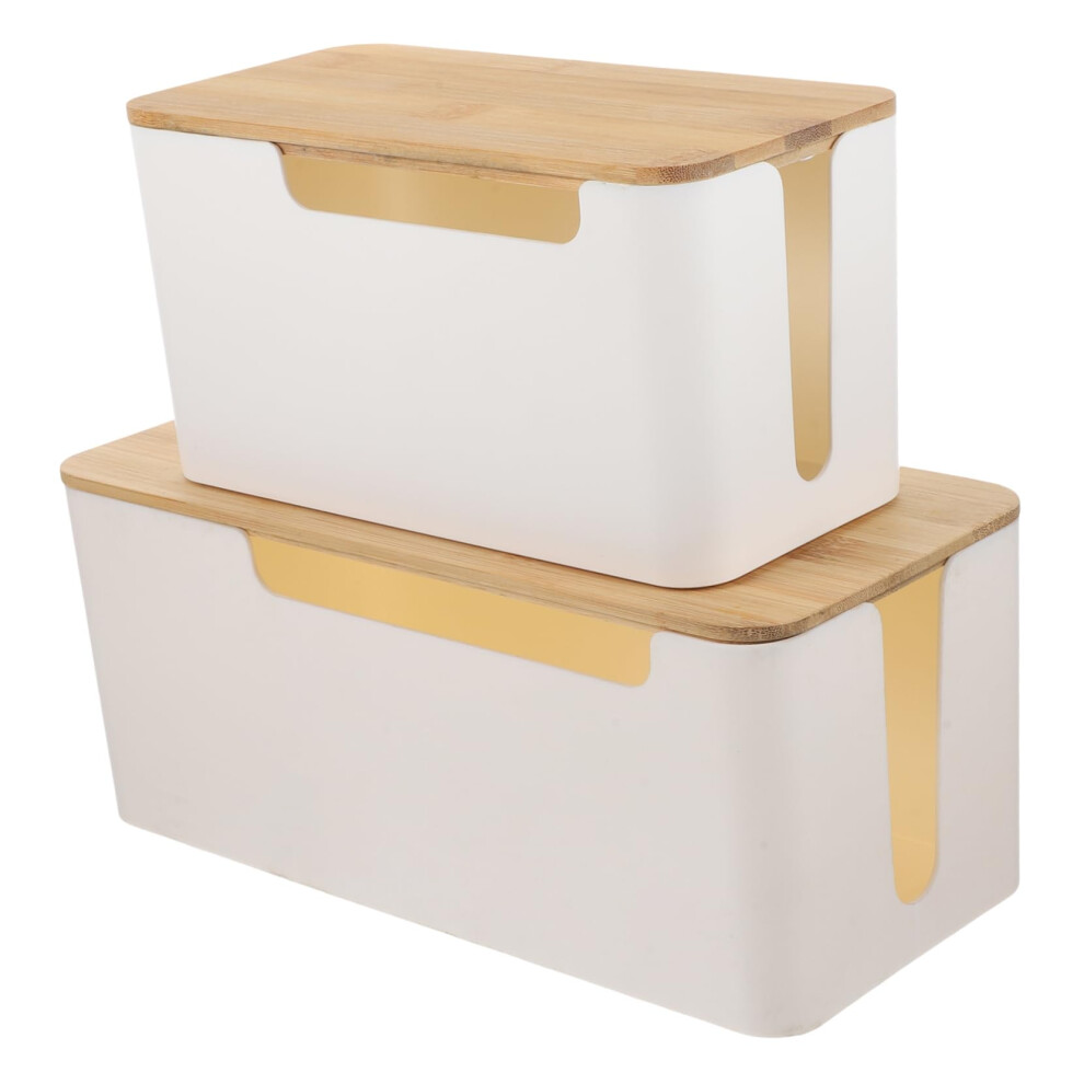 Cable Management Box Set Of 2 Cord Organizer With Lid For Desk To Clear Desktop Space 9092120676624