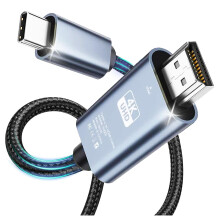 USB C to HDMI 4K Cable 6.6ft, Braided Plug and Play Adapter for iPhone 15, MacBook Pro, TV