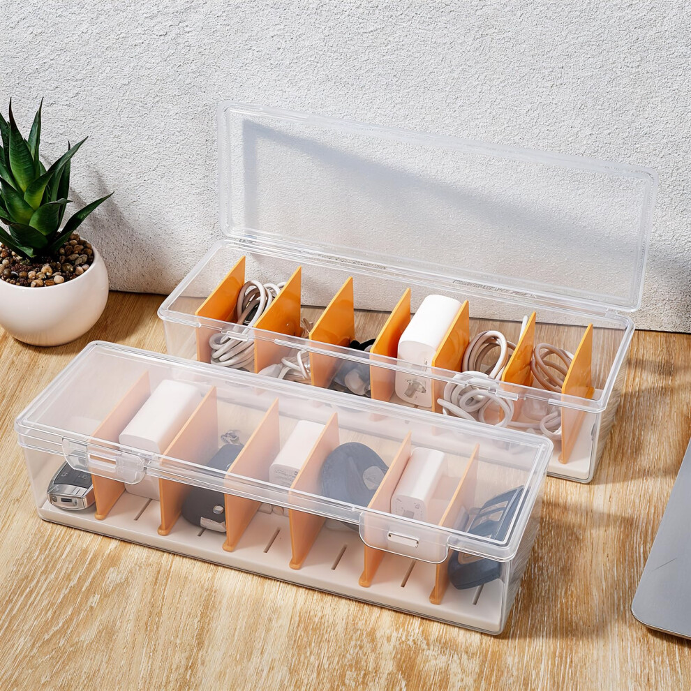 2 Pack Clear Cable Organizer Box With Lid For Desk And Home Cord Management And Clutter Reduction 9455672188043