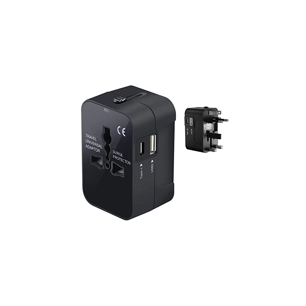 International Travel Power Adapter With Usbc And Usba Ports, Fast Multidevice Charging, Worldwide Plug Converter (Black) Black 9073542740698
