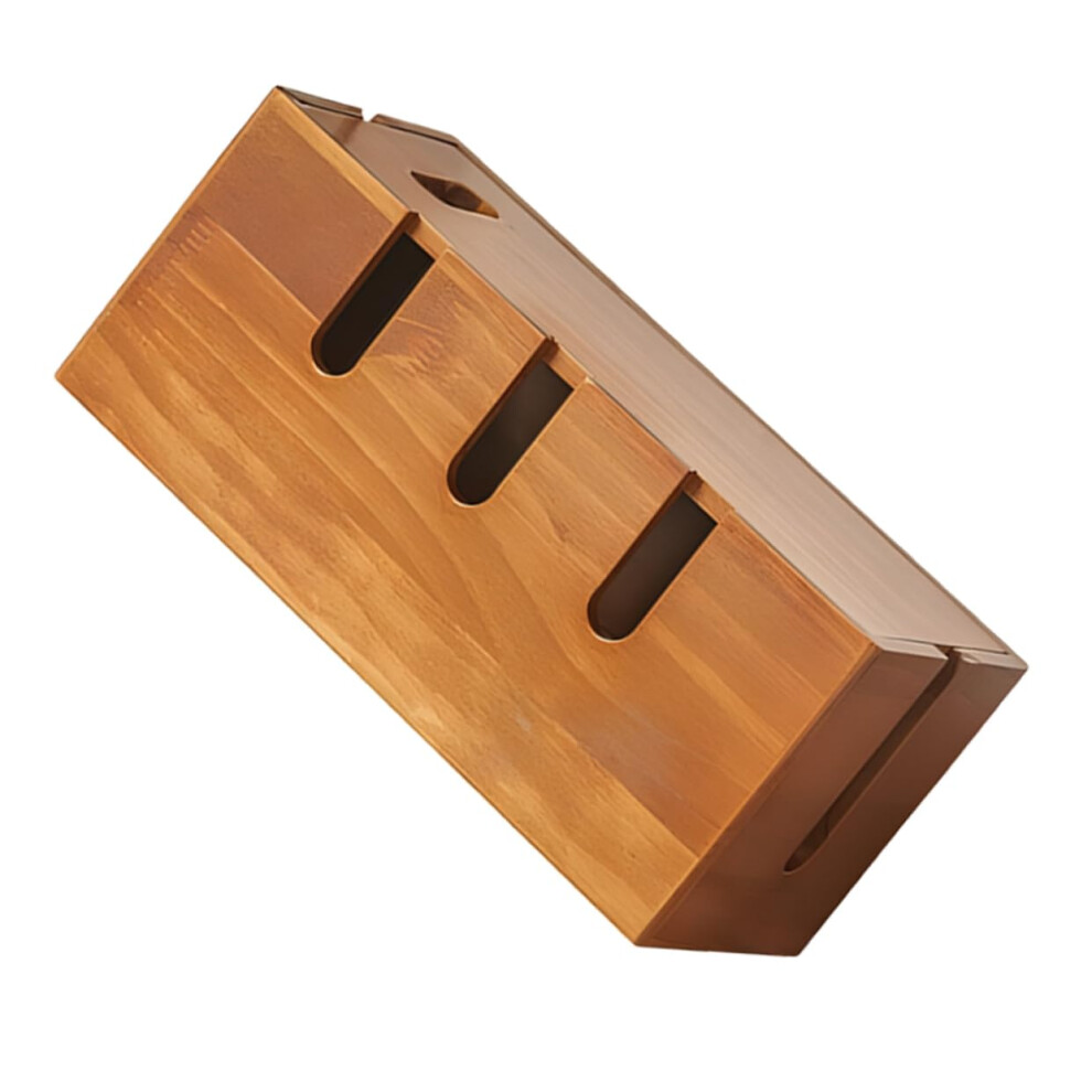 Solid Wood Cable Management Box Rustic Wooden Cord Organizer For Desk Cable Clutter Concealment 9092120677324