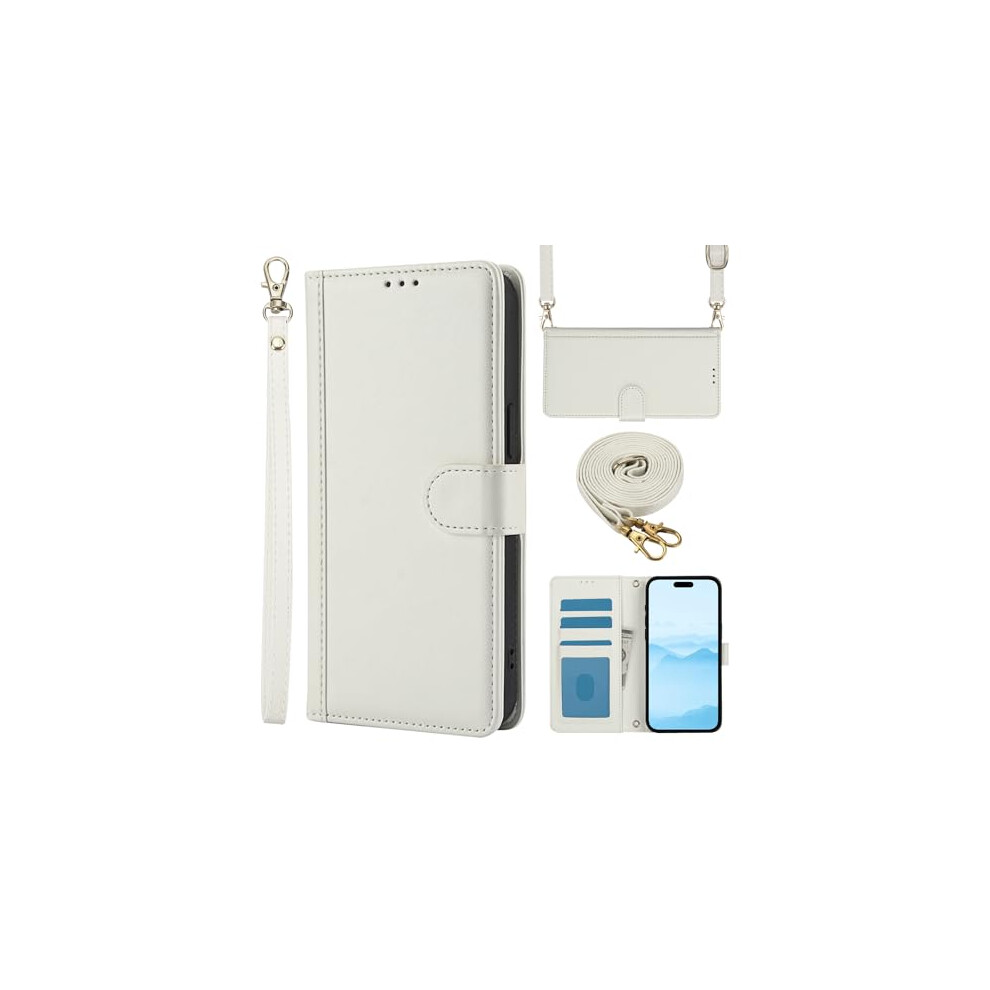 Leather Wallet Case For Iphone 16 Pro Max With Card Slots, Magnetic Closure, Kickstand, Beige Crossbody Strap Cream 9073542694830