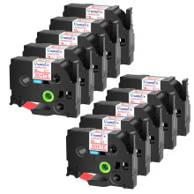 Label Tape 18mm Red on White Laminated 3/4 Inch 10 Pack for Brother P Touch TZe242 PTD410 PTD600